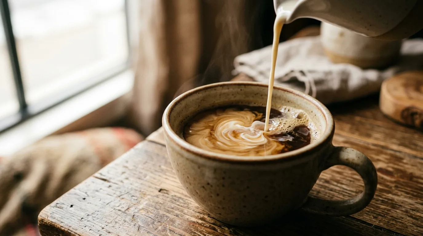 Coffee with a small splash of cream being added