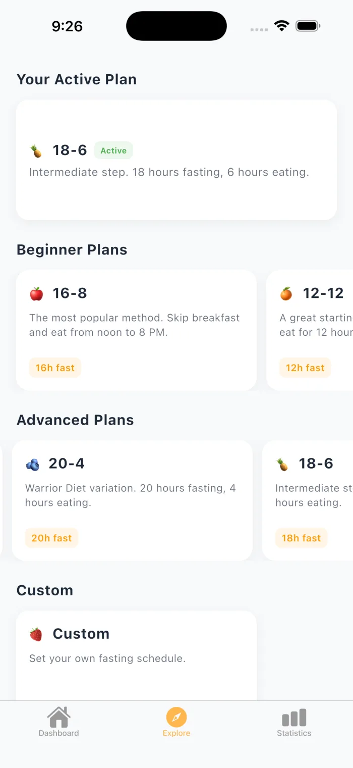 Dawnly plan selection screen